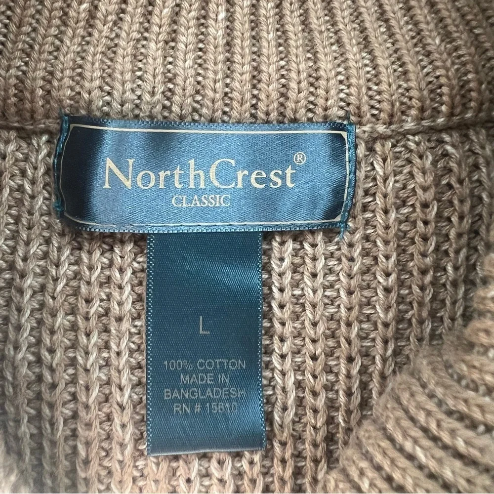 Northcrest Classic Men's Sz L Tan Camel military henley Sweater Button Detail
